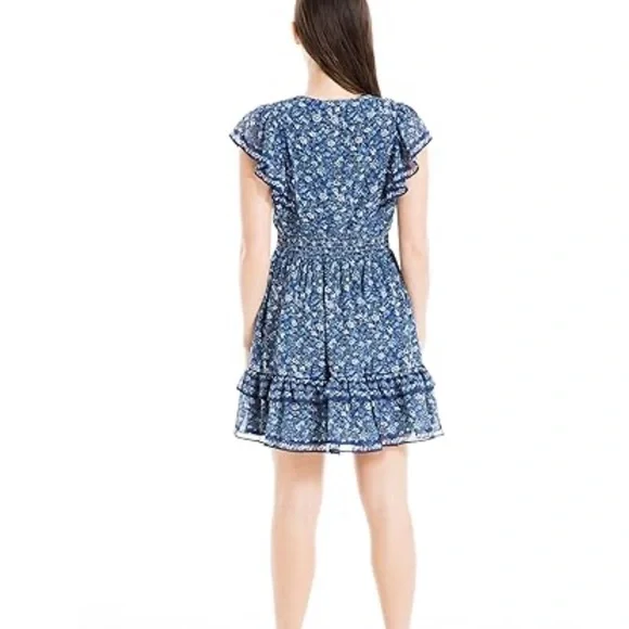 Max Studio Blue Floral Ruffled Mini Dress - Picture 2 of 14